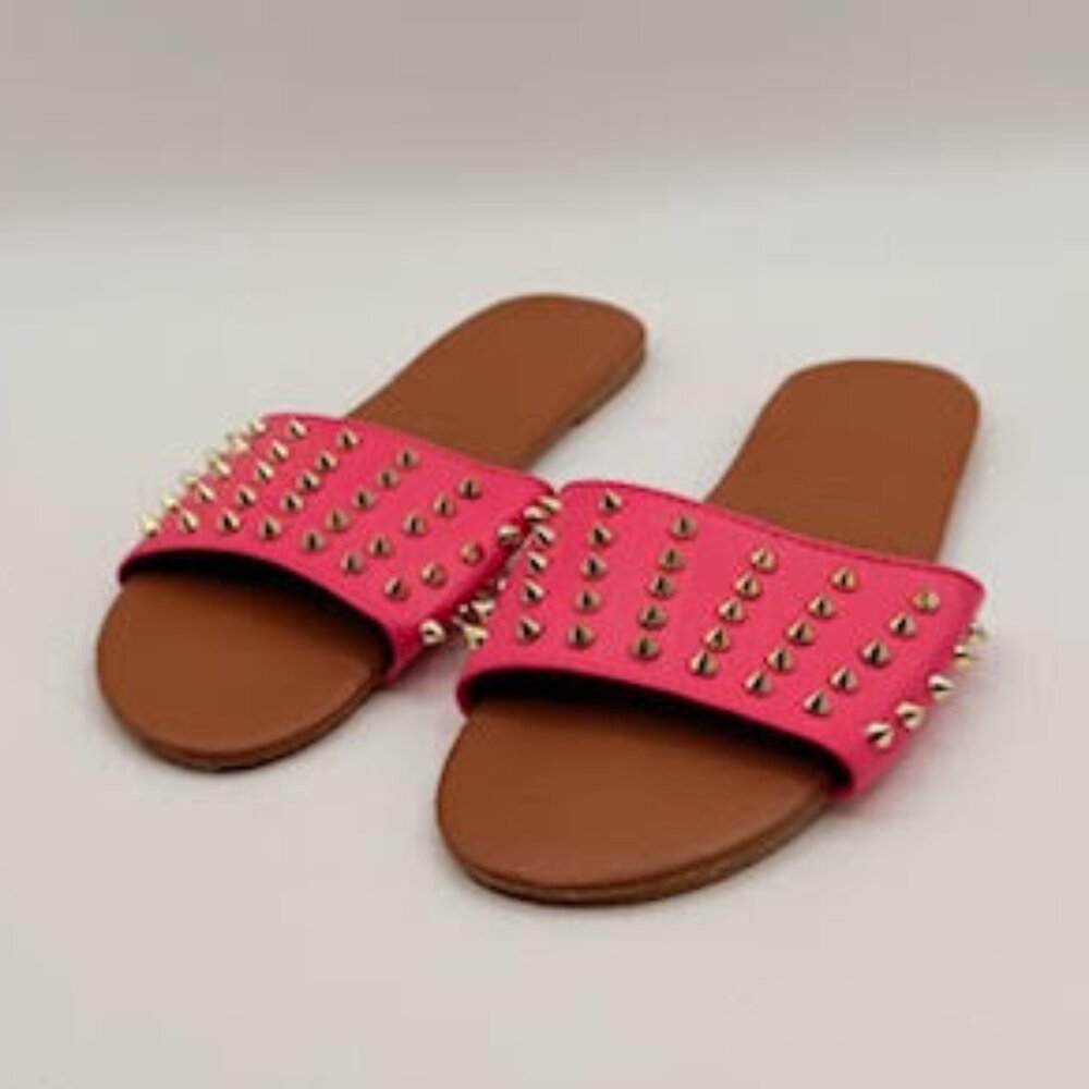 Hot Pink Studded Slide Sandals Flat Slip-On Women’s Size 7
